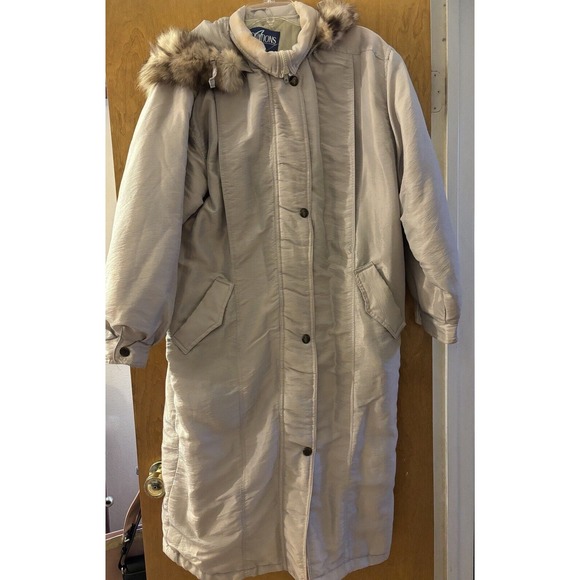 Vintage Innovations By Izzi Long Tan Jacket With Genuine Fox Tail Fur Hood Sz L - Picture 1 of 9
